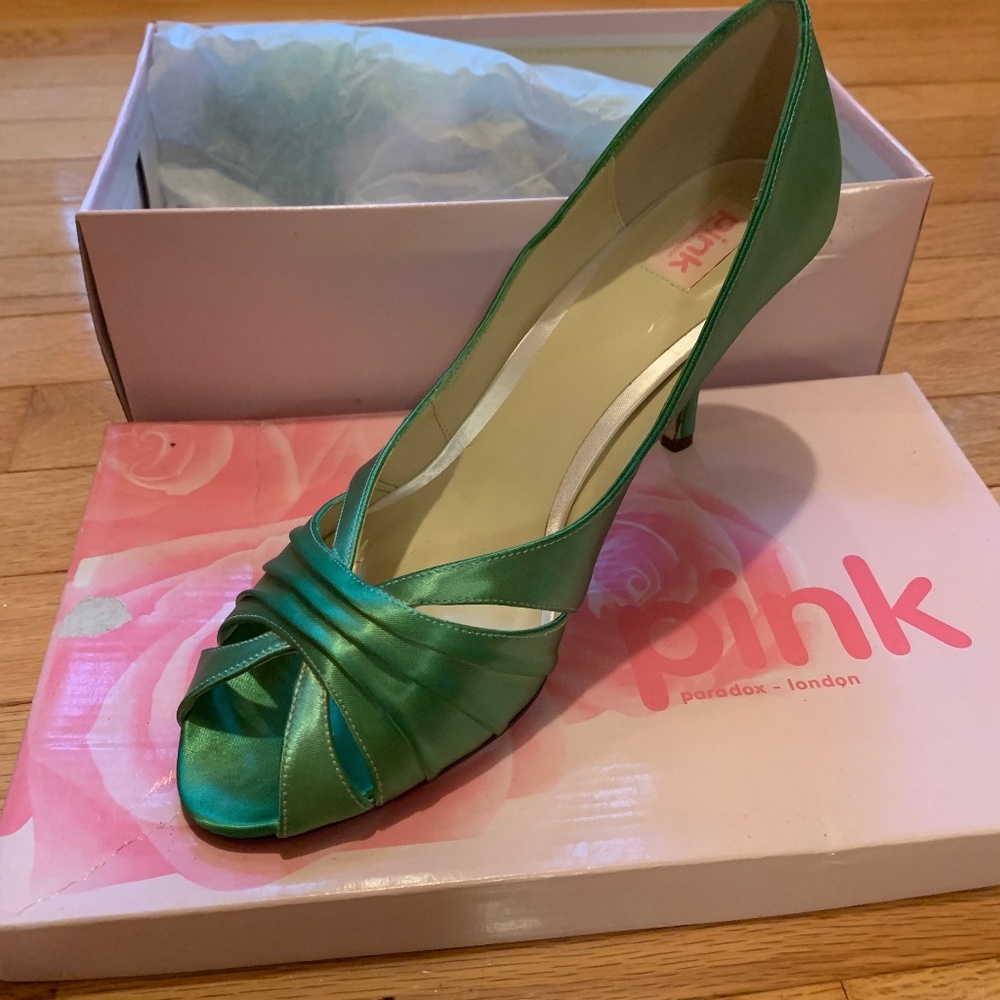High Heal 3” Peekaboo Satin Green Shoe